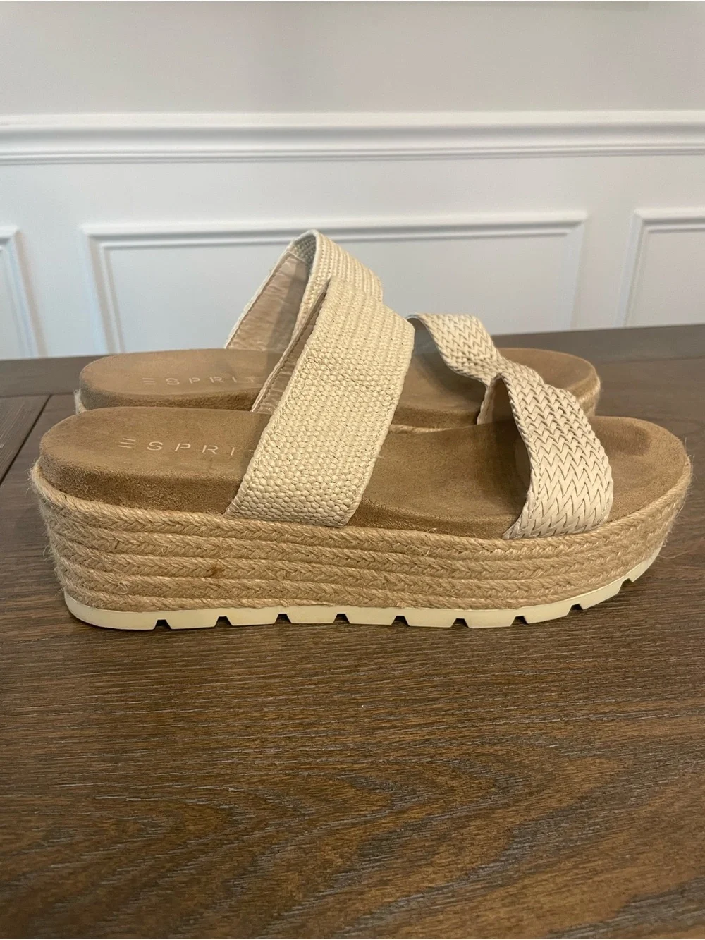 Esprit Natural Beige Woven Platform Slide Sandals